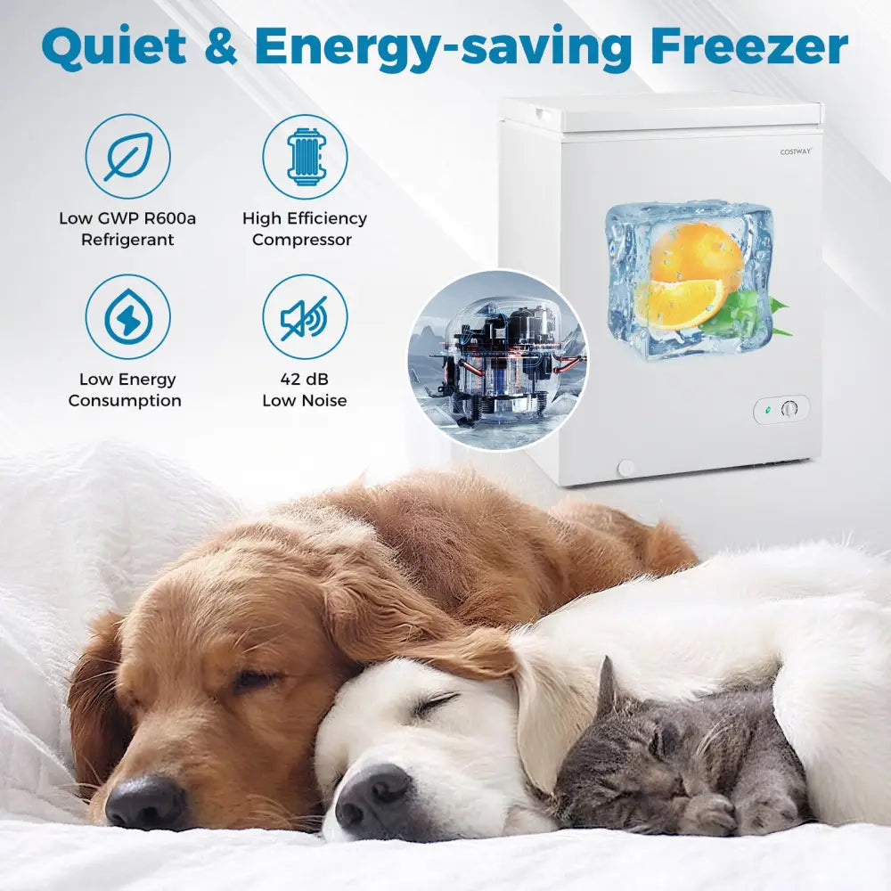 141 L/5 Cu.Ft Compact Chest Freezer with 7-Gear Adjustable Temperature-White - White - Freezers