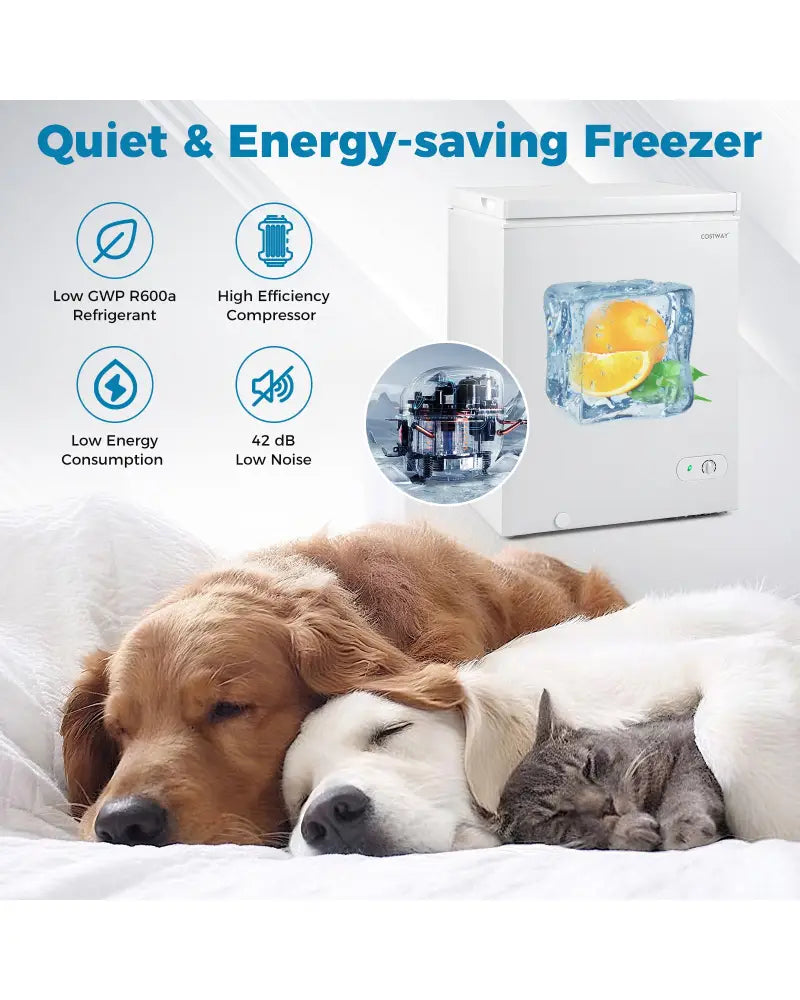 141 L/5 Cu.Ft Compact Chest Freezer with 7-Gear Adjustable Temperature-White - White - Freezers