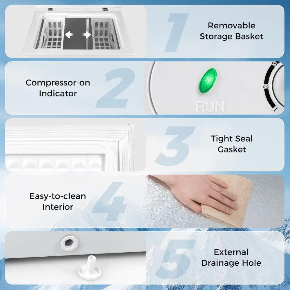 141 L/5 Cu.Ft Compact Chest Freezer with 7-Gear Adjustable Temperature-White - White - Freezers