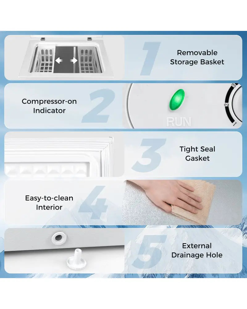 141 L/5 Cu.Ft Compact Chest Freezer with 7-Gear Adjustable Temperature-White - White - Freezers