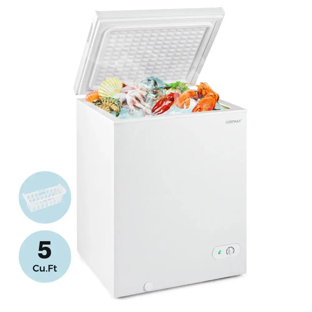 141 L/5 Cu.Ft Compact Chest Freezer with 7-Gear Adjustable Temperature-White Costway