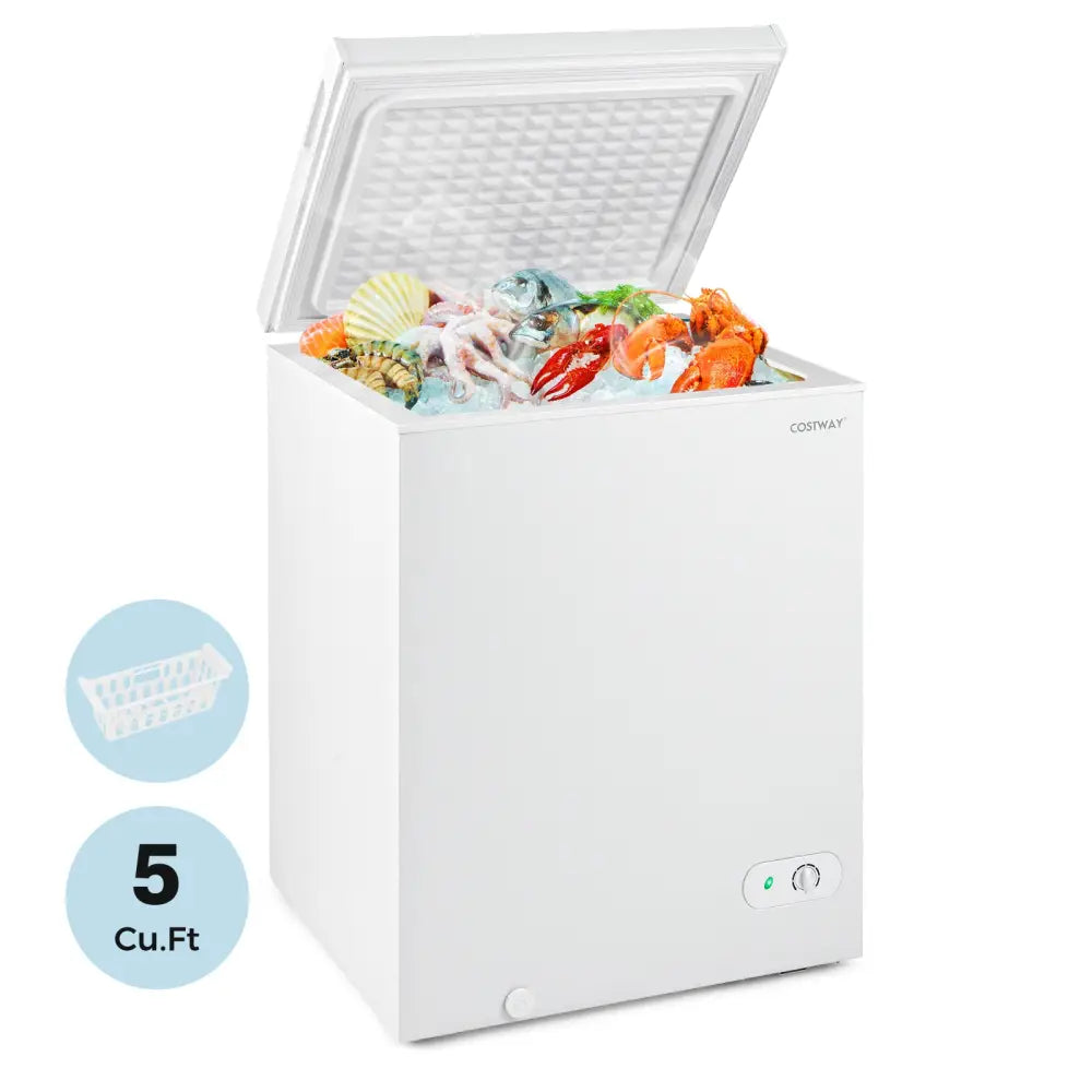 141 L/5 Cu.Ft Compact Chest Freezer with 7-Gear Adjustable Temperature-White - White - Freezers