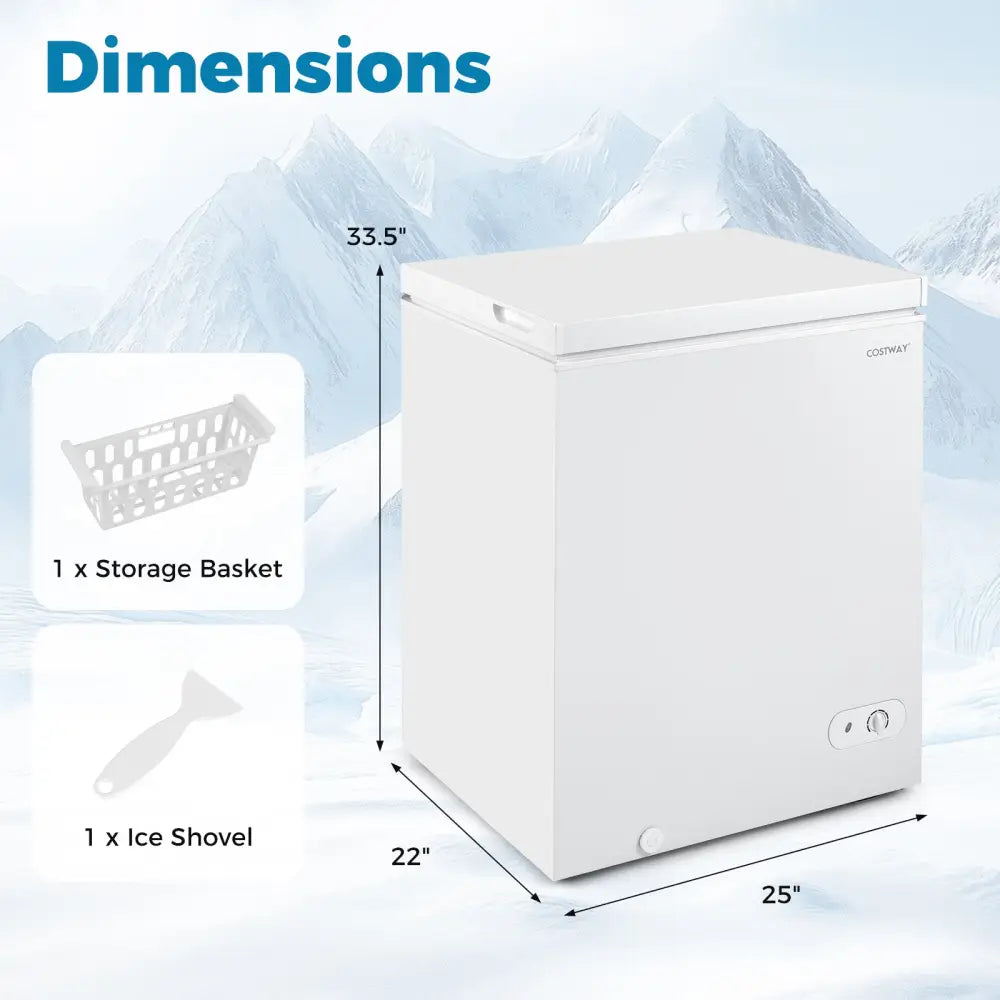 141 L/5 Cu.Ft Compact Chest Freezer with 7-Gear Adjustable Temperature-White - White - Freezers