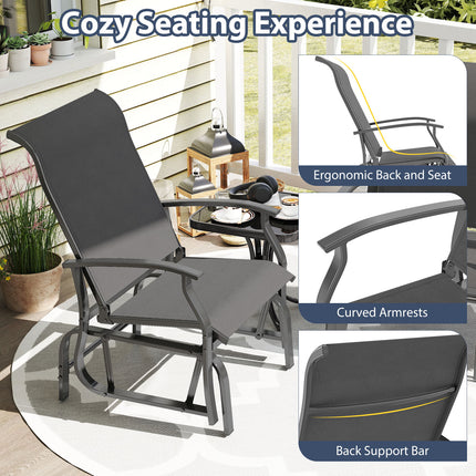 Outdoor Glider Chairs Set of 2 with Ergonomic Backrest and Seat-Gray
