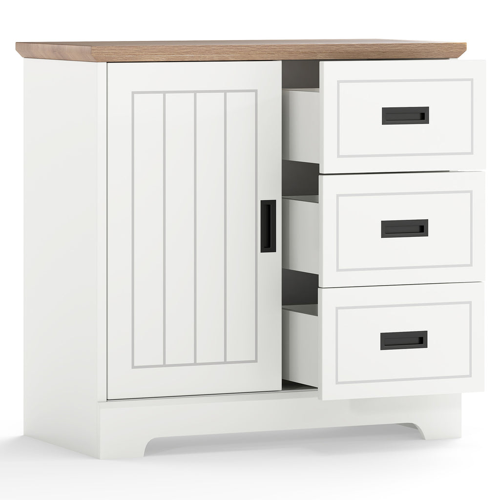 Farmhouse Sideboard Buffet Cabinet Kitchen Pantry with Sliding Doors-White
