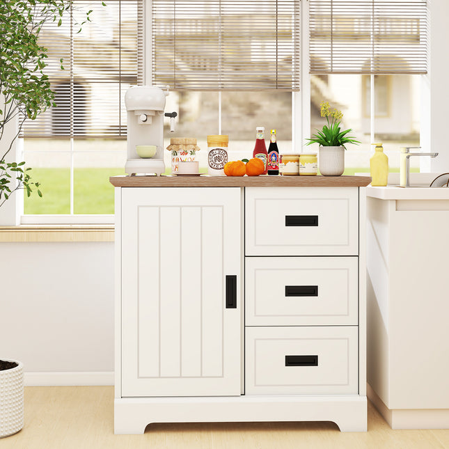 Farmhouse Sideboard Buffet Cabinet Kitchen Pantry with Sliding Doors-White