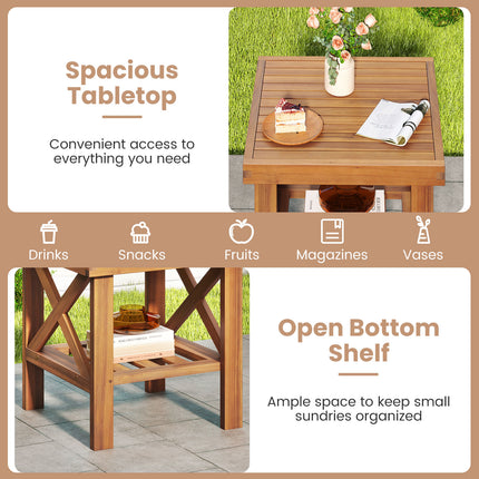 Outdoor Side Table with Storage Shelf for Small Space