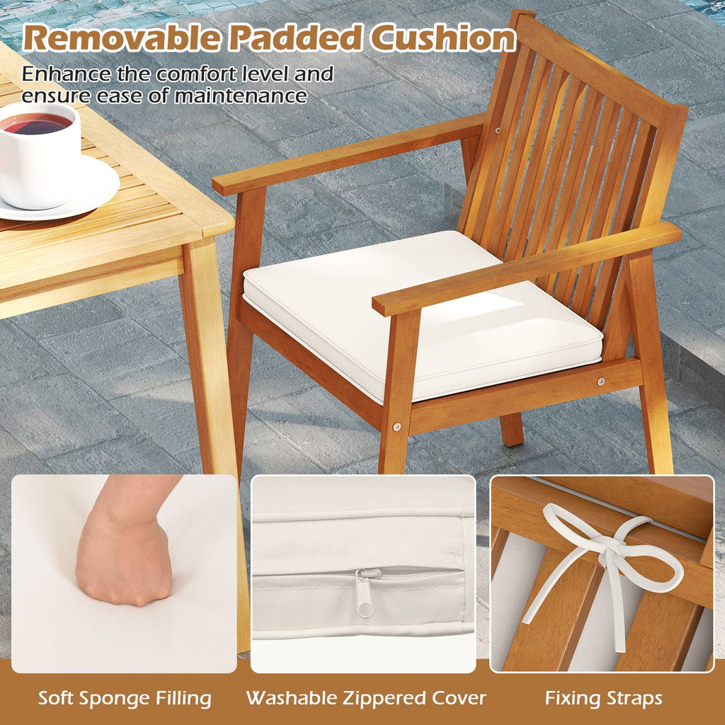 2 Pieces Patio Dining Chairs Outdoor Acacia Wood Chairs with Removable Padded Cushion-Natural