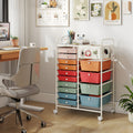 14-Drawer Rolling Storage Cart with Metal Tabletop and Pegboard-Macaron