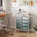 14-Drawer Rolling Storage Cart with Metal Tabletop and Pegboard-Gradient Green