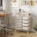 14-Drawer Rolling Storage Cart with Metal Tabletop and Pegboard-White