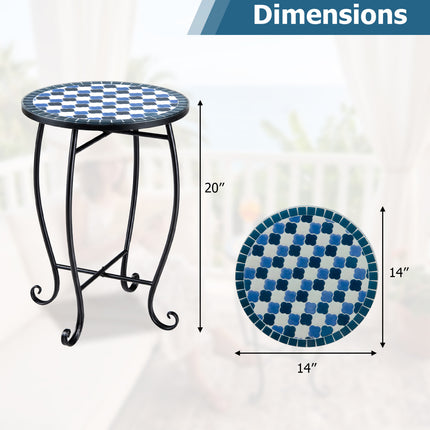 14" Floral Clover/Blooming Lotus/Bright Sunflower Mosaic Patio Accent Coffee End Table-Blue