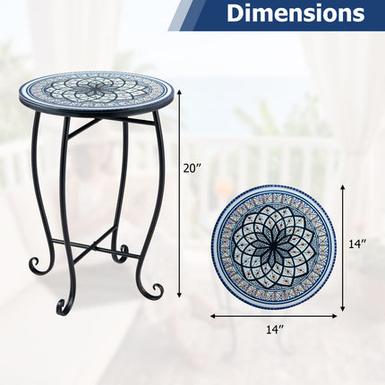 14" Floral Clover/Blooming Lotus/Bright Sunflower Mosaic Patio Accent Coffee End Table-White