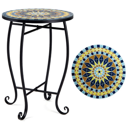 14" Floral Clover/Blooming Lotus/Bright Sunflower Mosaic Patio Accent Coffee End Table-Yellow