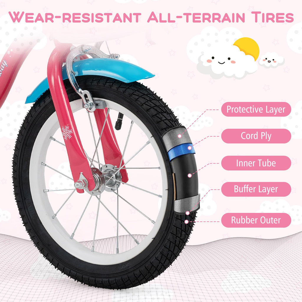 14 Inch Girls Bike for 3-5 Years Old Kids Bike with Doll Seat and Training Wheels