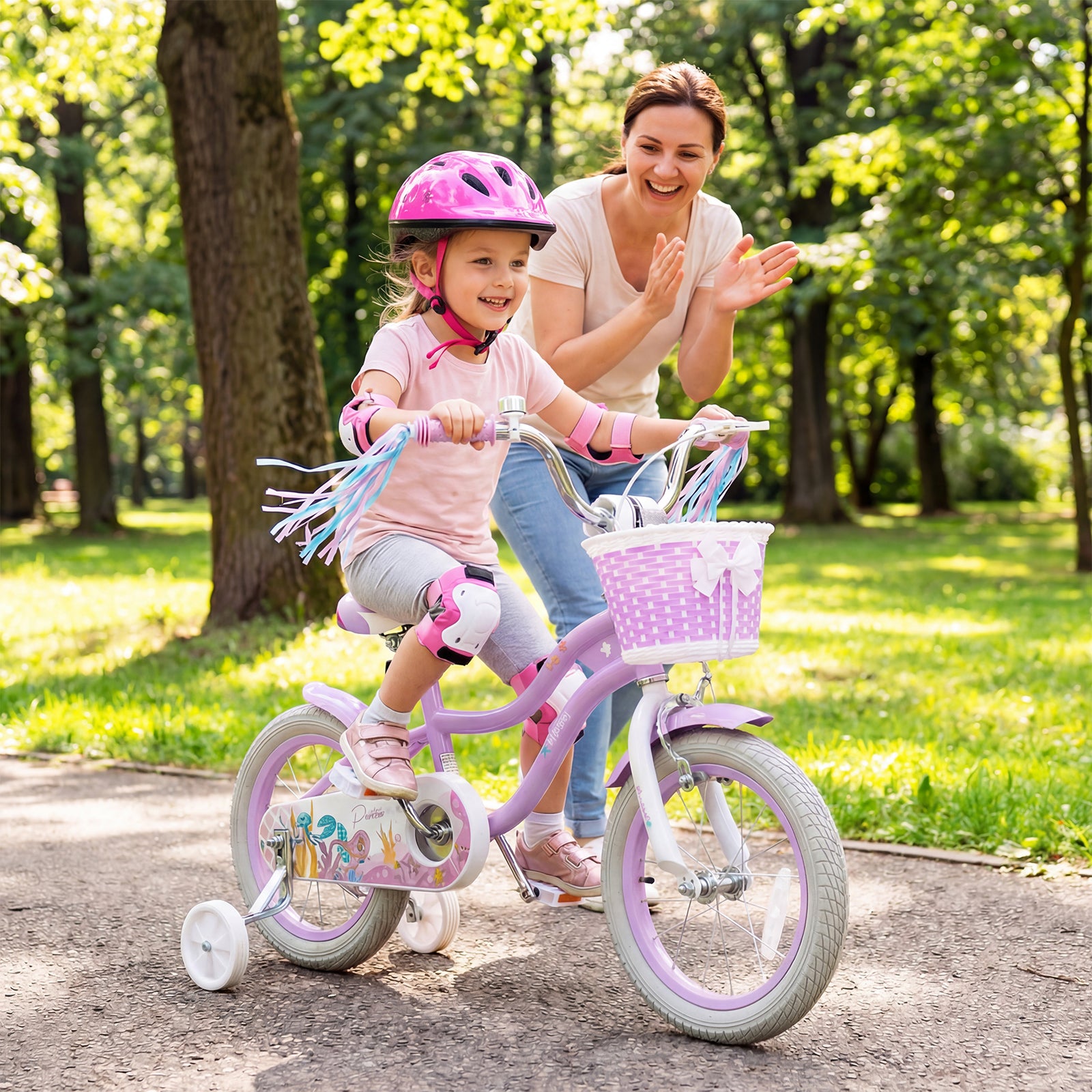 14 Inch Kids Bike Adjustable with Basket and Streamers Purple - Princess of the Sea Theme