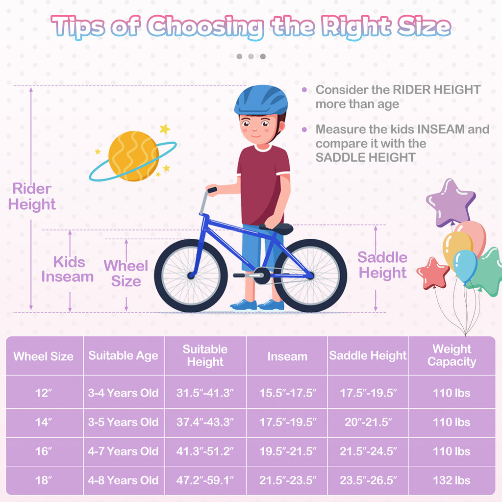 14 Inch Kids Bike Adjustable with Basket and Streamers Purple - Princess of the Sea Theme