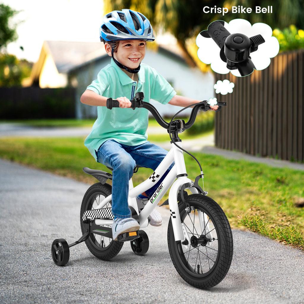 14 Inch Kids Bike with 2 Training Wheels for 3-5 Years Old-Black & White