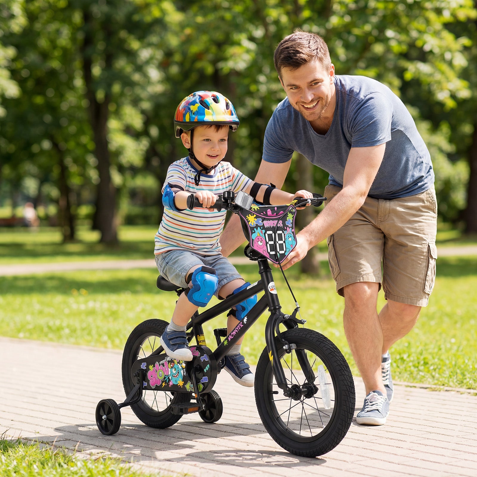 14 Inch Kids Bike with Training Wheels for Ages 3-5 Years Old Black- Street Art Time