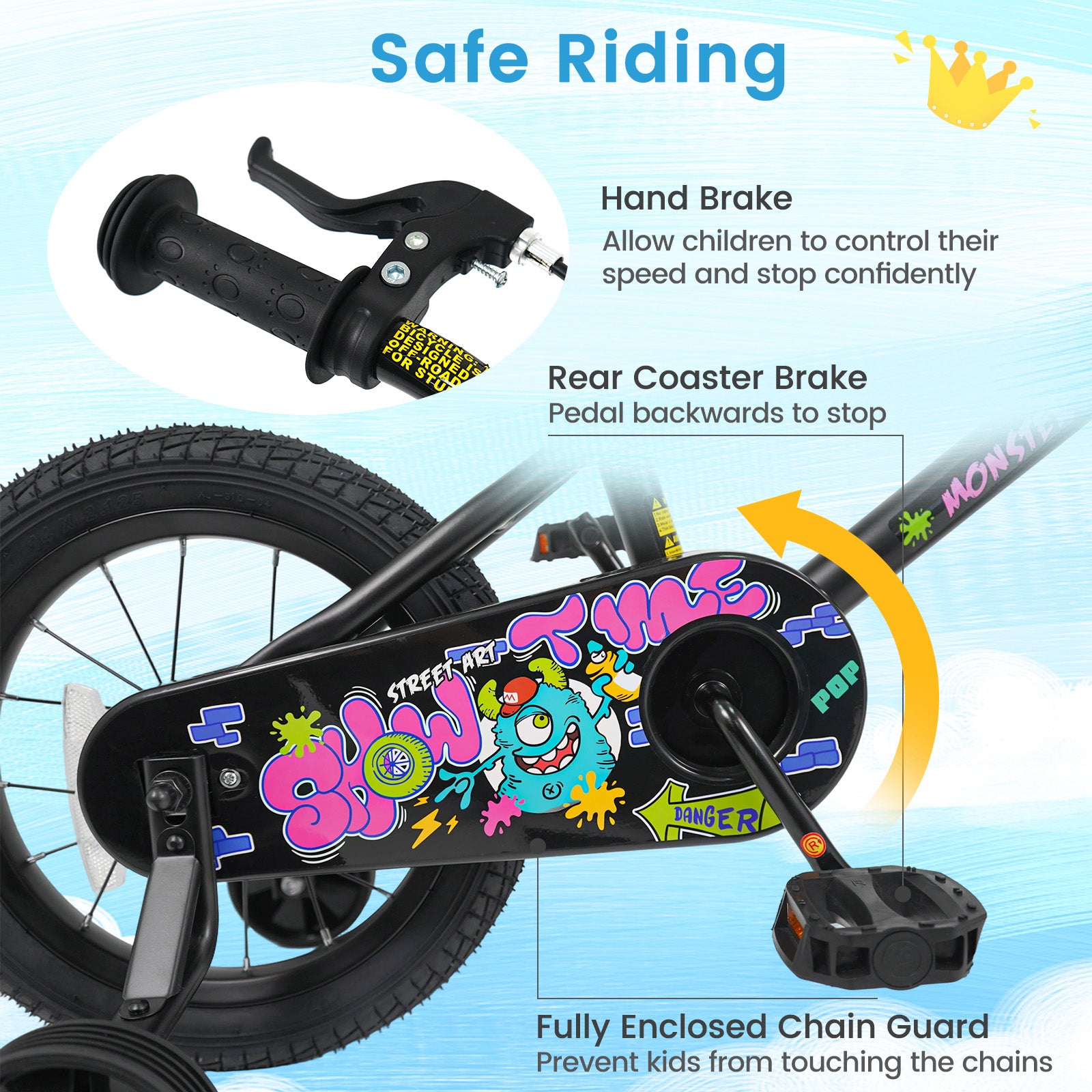 14 Inch Kids Bike with Training Wheels for Ages 3-5 Years Old Black- Street Art Time
