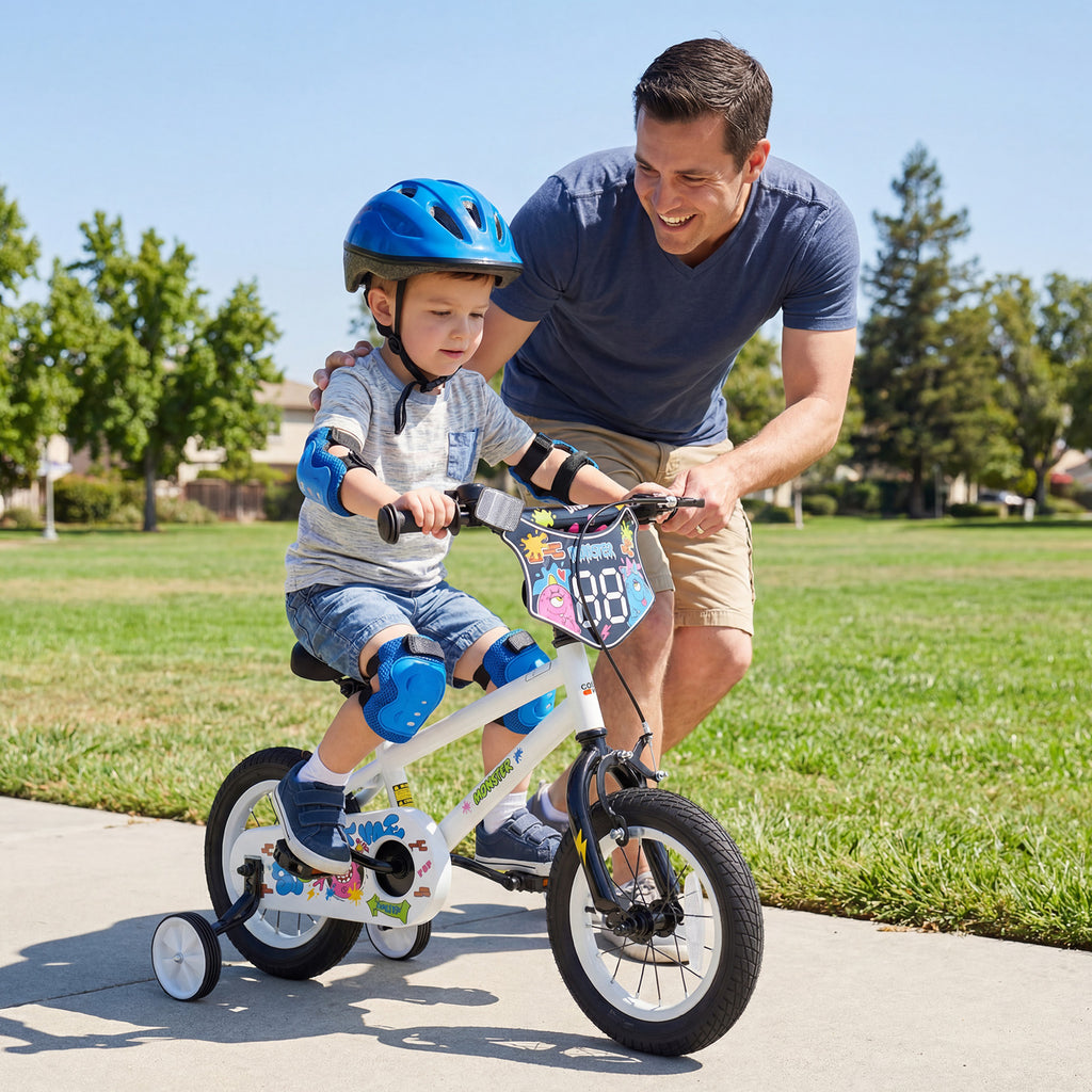 14 Inch Kids Bike with Training Wheels for Ages 3-5 Years Old White- Street Art Time