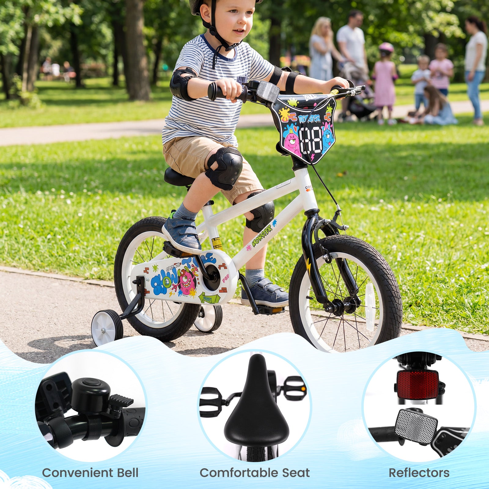 14 Inch Kids Bike with Training Wheels for Ages 3-5 Years Old White- Street Art Time