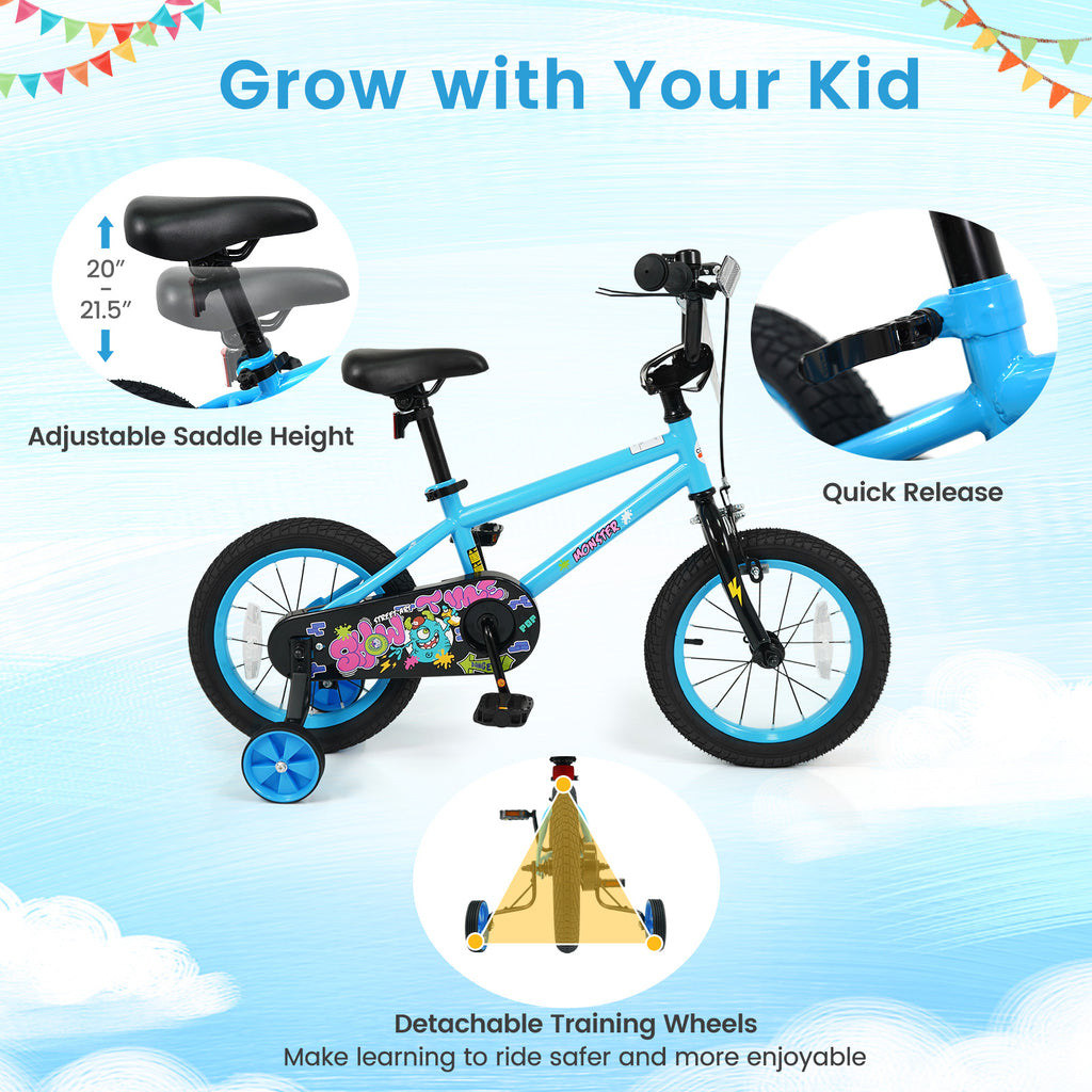 14 Inch Kids Bike with Training Wheels for Ages 3-5 Years Old Blue- Street Art Time