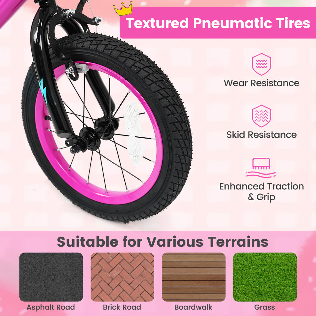 14 Inch Kids Bike with Training Wheels for Ages 3-5 Years Old Pink- Street Art Time