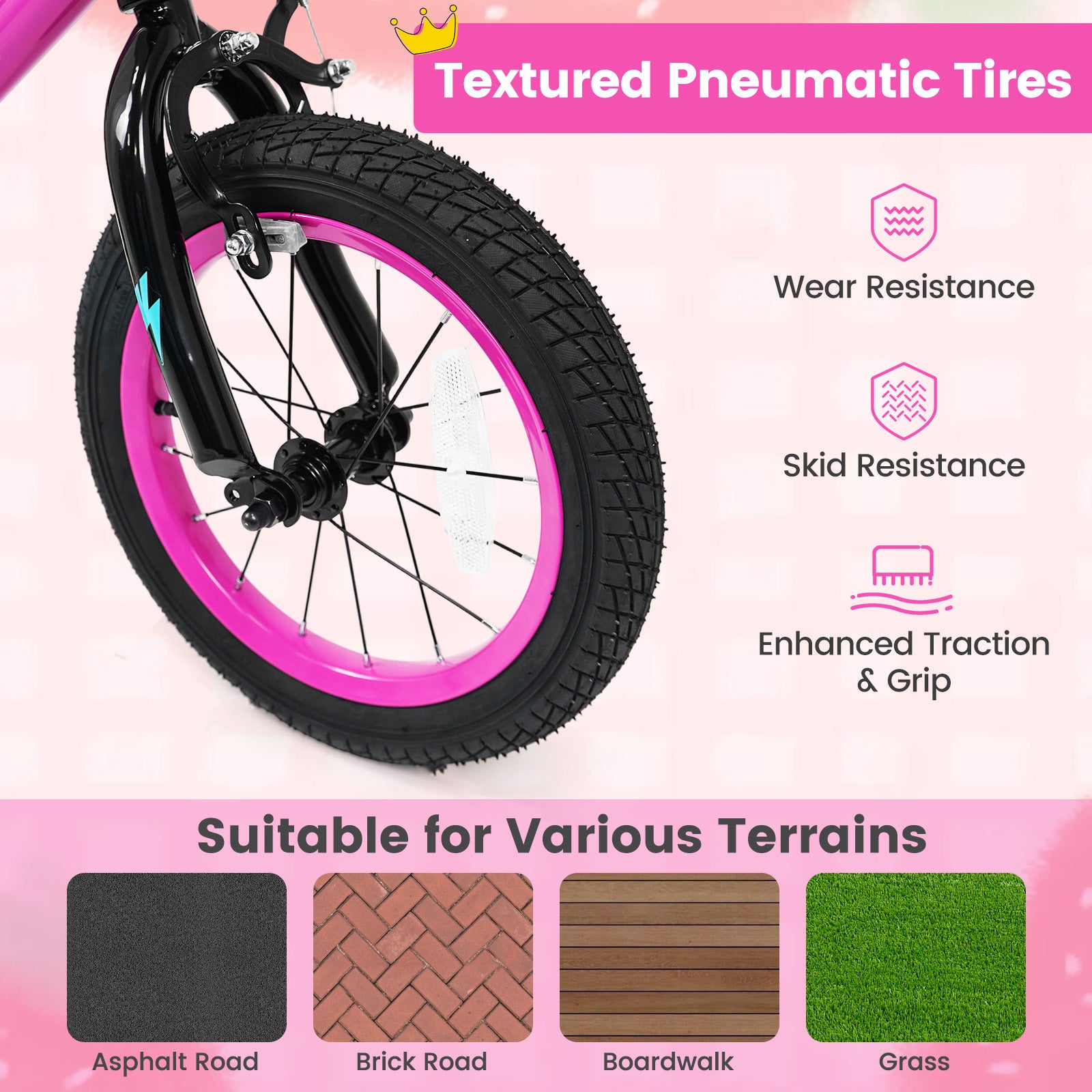 14 Inch Kids Bike with Training Wheels for Ages 3-5 Years Old Pink- Street Art Time