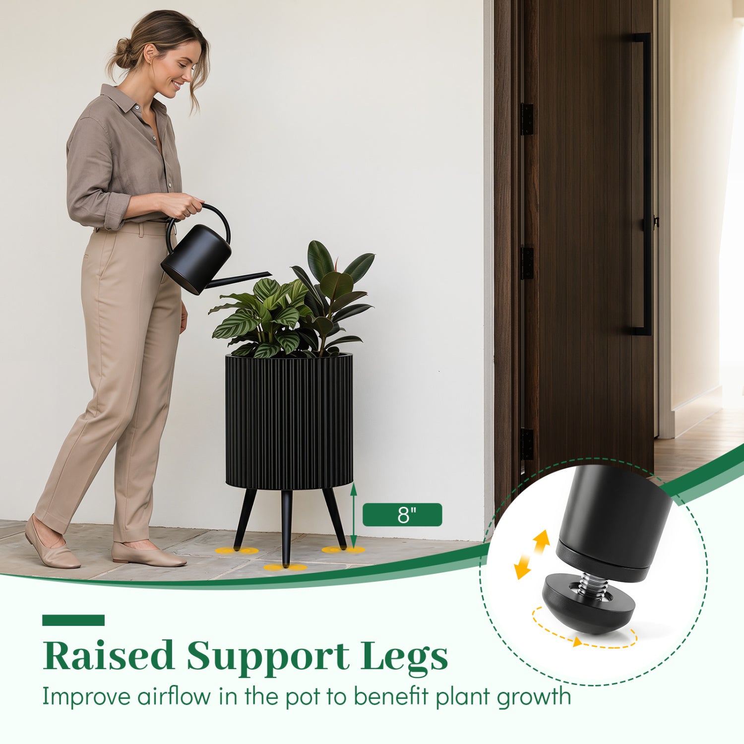 14 Inch Plant Pot with Stand and Tapered Legs for Garden
