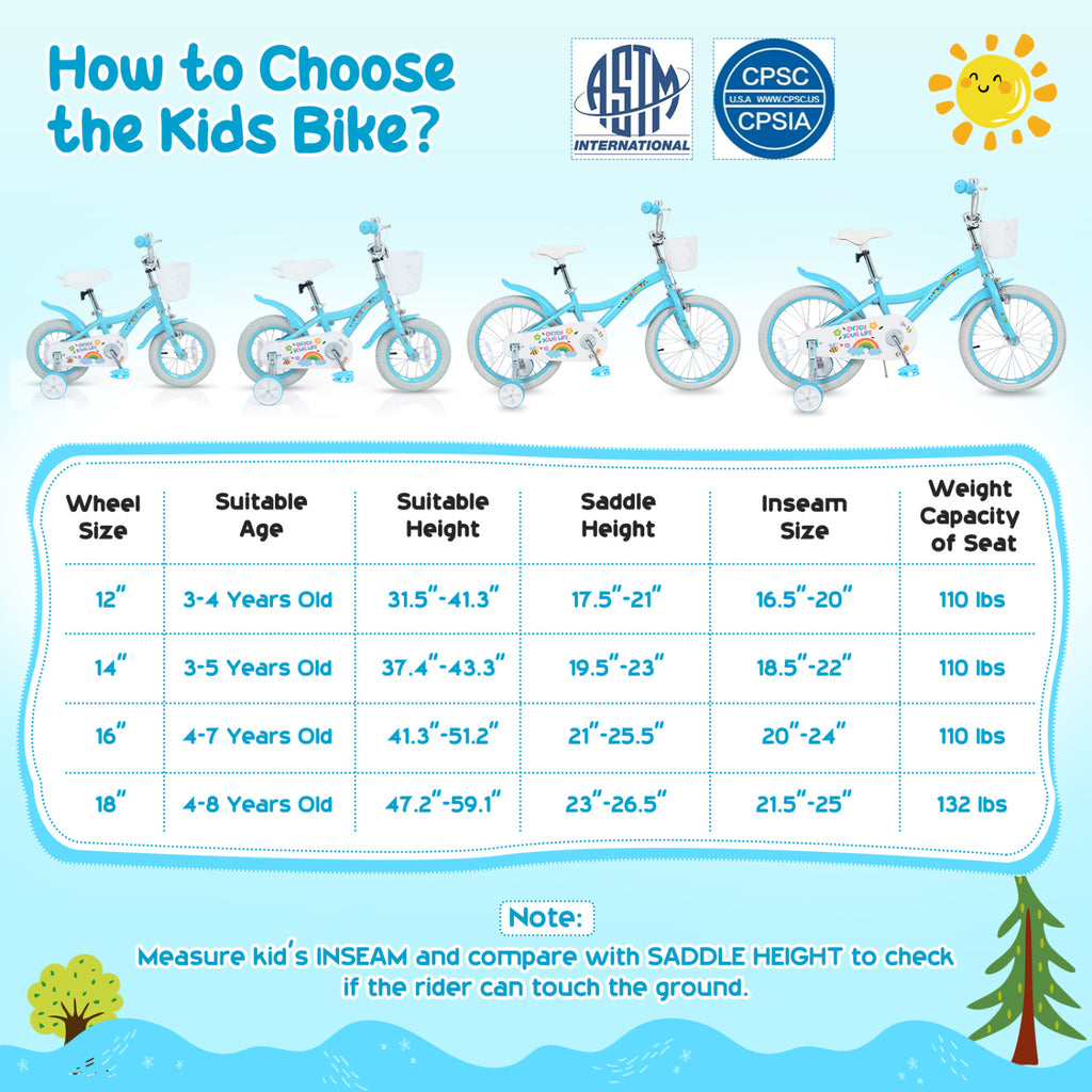 14 Inches Girls Bike for 3-5 Years Old with Training Wheels and Basket - Spring Party  Blue