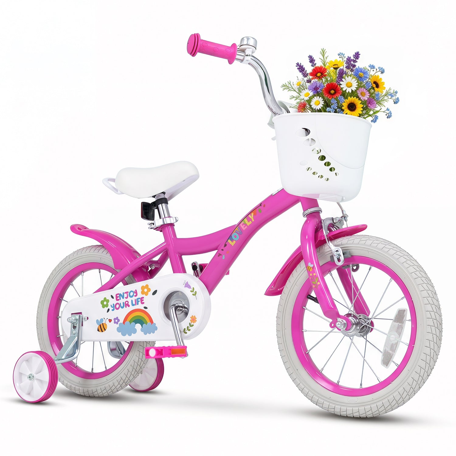14 Inches Girls Bike for 3-5 Years Old with Basket - Spring Party  Pink