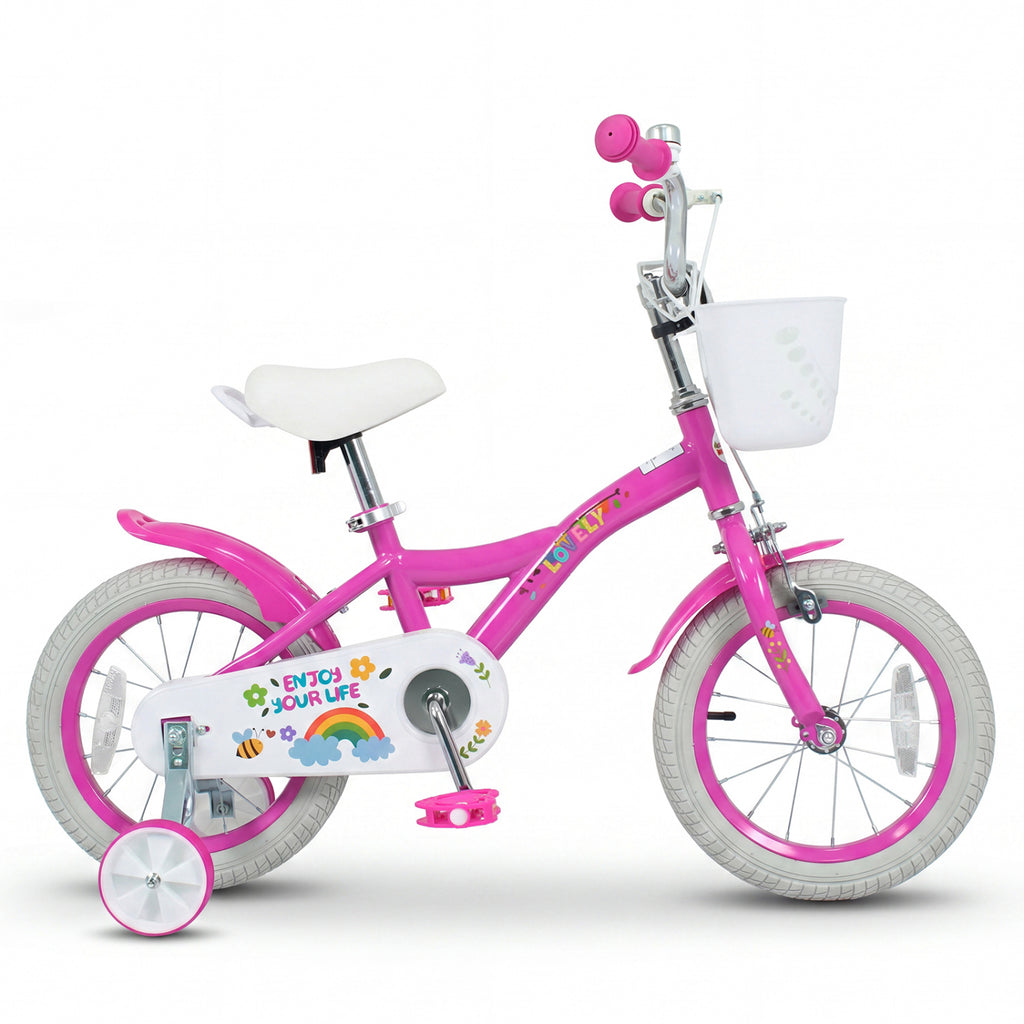 14 Inches Girls Bike for 3-5 Years Old with Basket - Spring Party  Pink