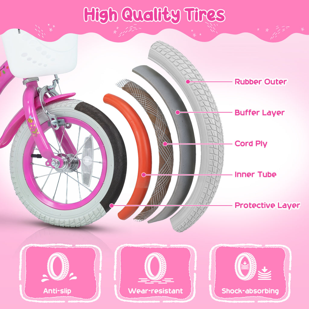 14 Inches Girls Bike for 3-5 Years Old with Basket - Spring Party  Pink