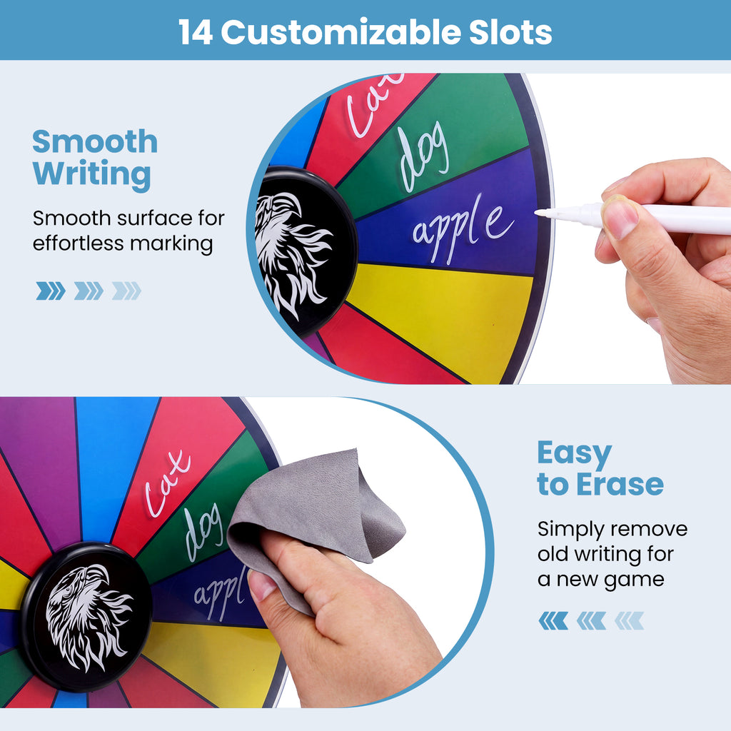 14 Slots Spin Wheel with Blackboard Marker-Multicolor