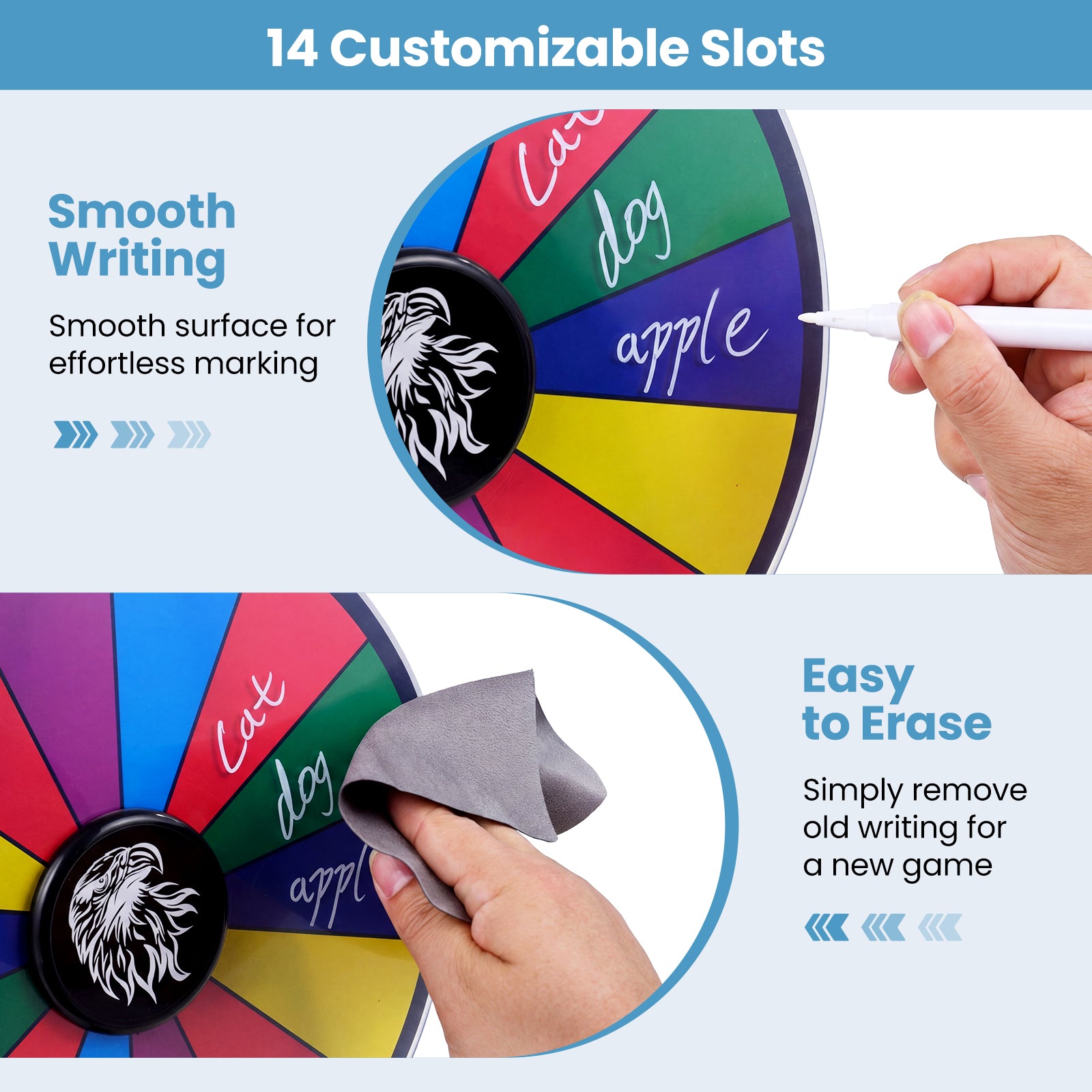 14 Slots Spin Wheel with Blackboard Marker-Multicolor