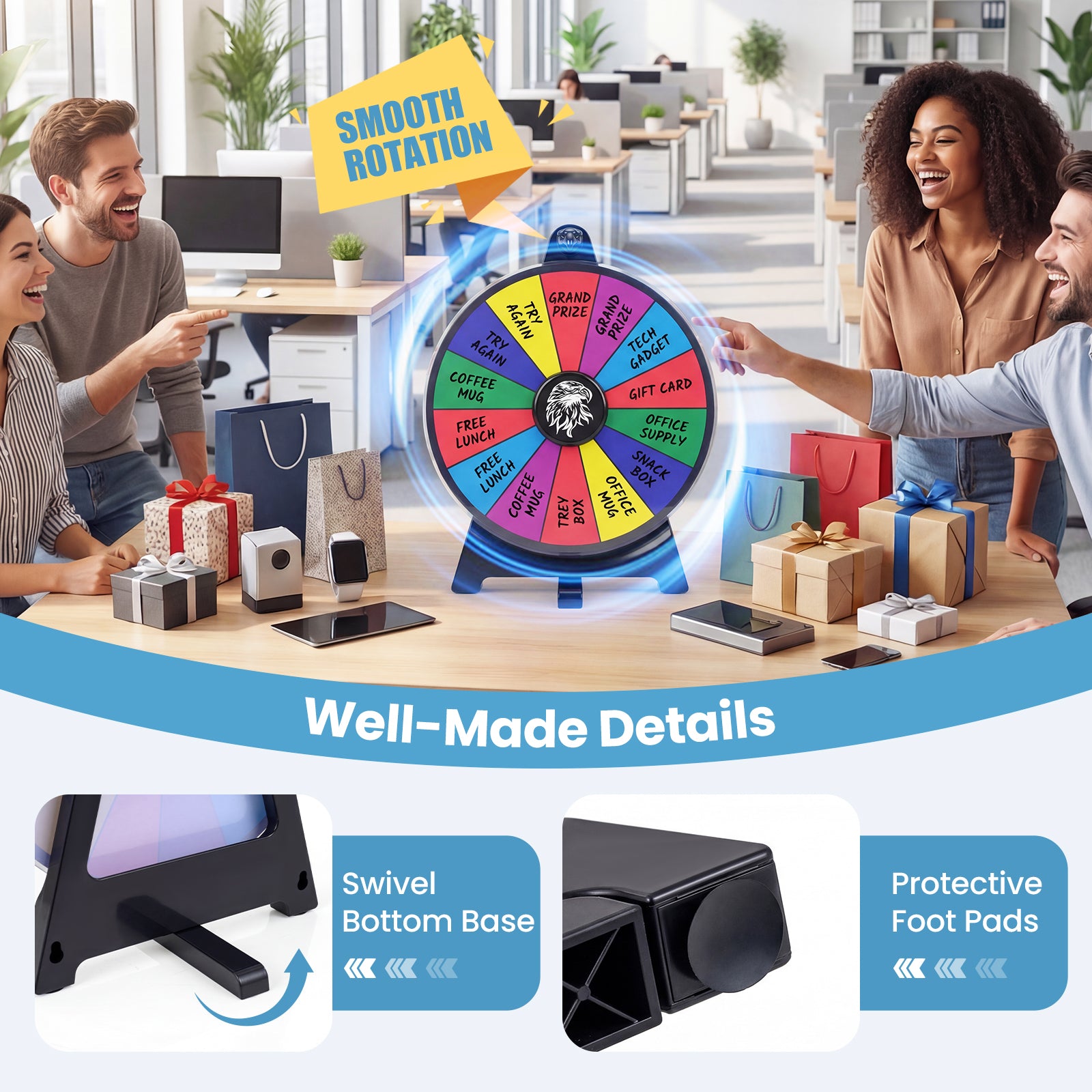 14 Slots Spin Wheel with Blackboard Marker-Multicolor