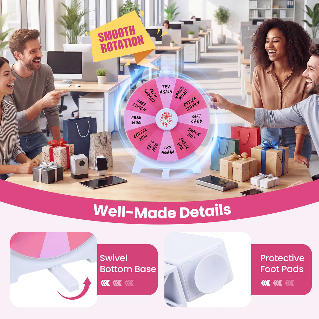 14 Slots Spin Wheel with Blackboard Marker-Pink