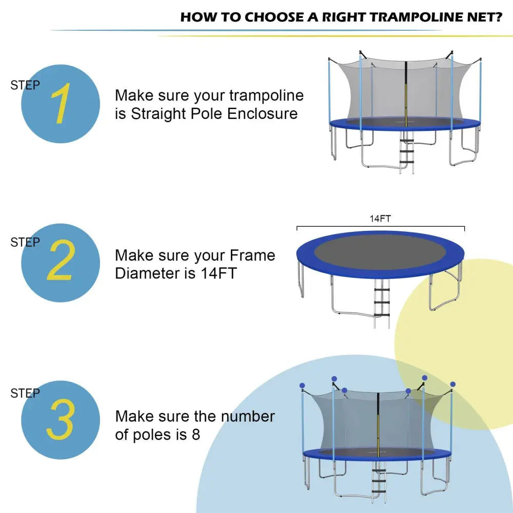 14Ft Replacement Weather-Resistant Trampoline Safety Enclosure Net - Black - Trampoline Accessories