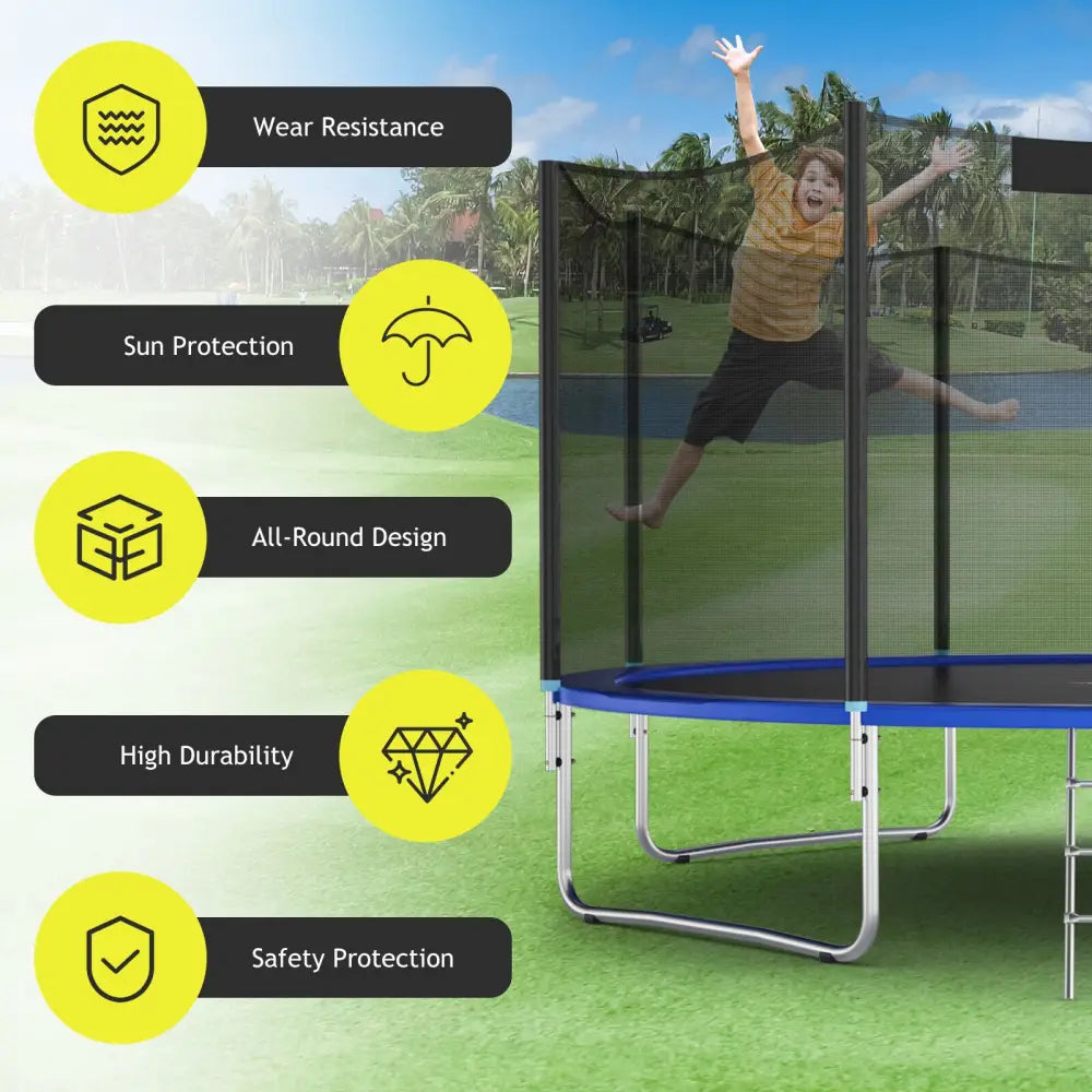 15/16 Feet Trampoline Replacement Safety Net-16 ft - Black - Trampoline Accessories