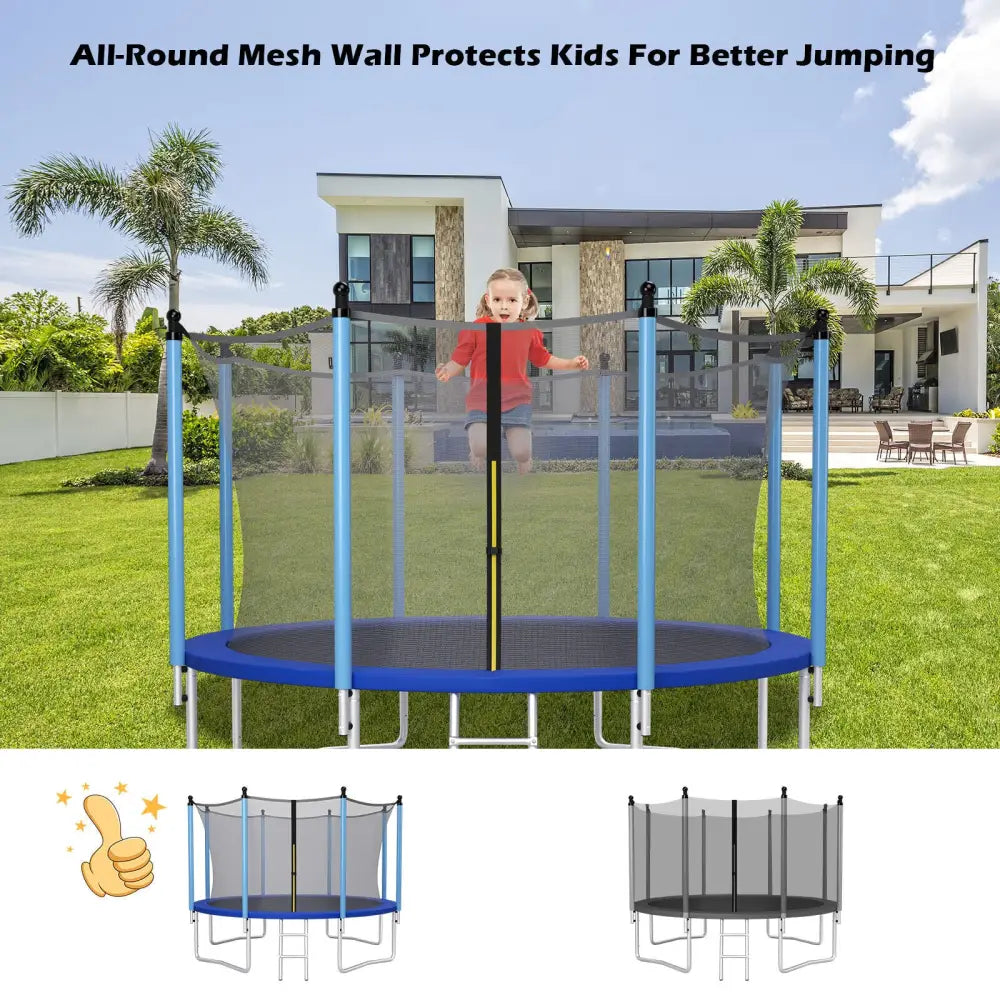 15/16 Feet Trampoline Replacement Safety Net with Adjustable Straps-16 ft - Black - Trampoline Accessories