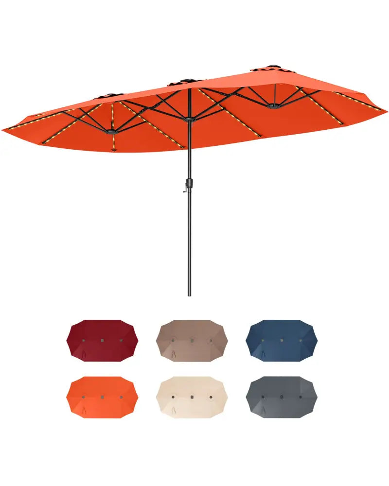 15.5 FT Extra-Large Patio Umbrella with LED Solar Lights and Crank Handle-Orange - Orange - Outdoor Umbrellas