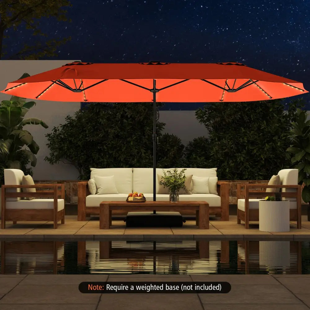 15.5 FT Extra-Large Patio Umbrella with LED Solar Lights and Crank Handle-Orange - Orange - Outdoor Umbrellas