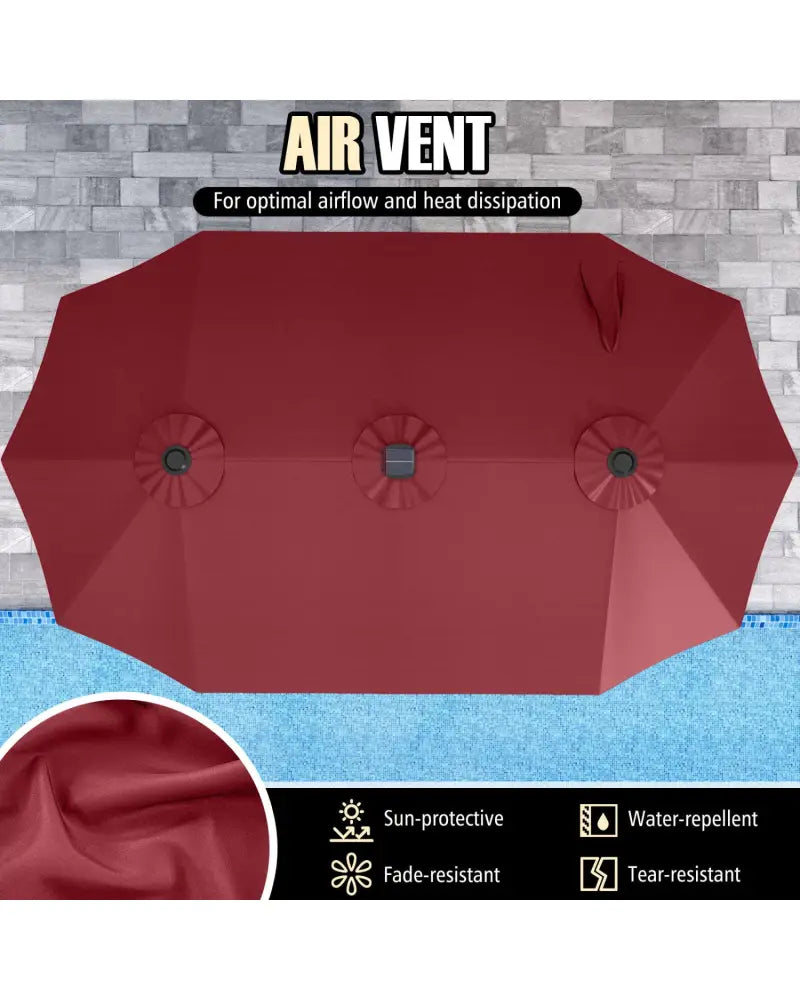 15.5 FT Extra-Large Patio Umbrella with LED Solar Lights and Crank Handle-Red - Red - Outdoor Umbrellas