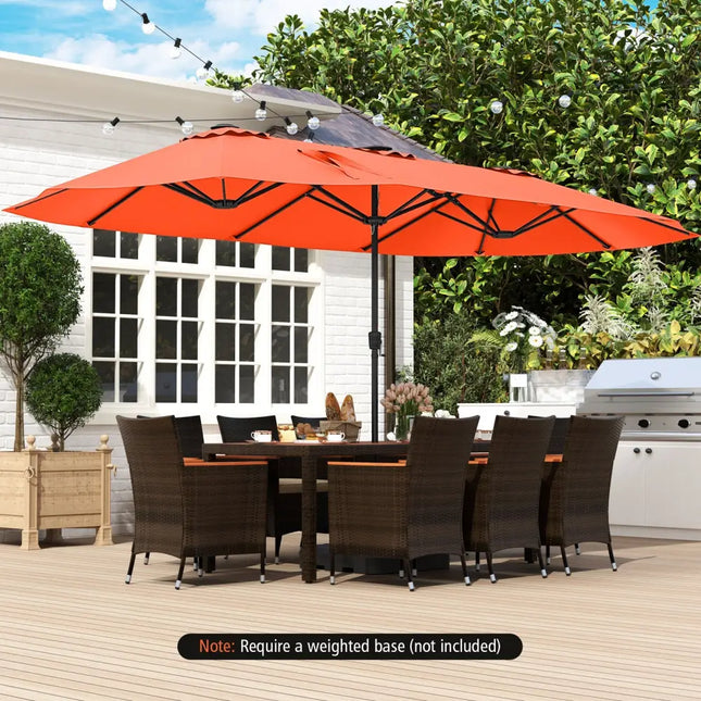 15.5 FT Extra-Large Patio Umbrella with LED Solar Lights and Crank Handle-Orange - Orange - Outdoor Umbrellas