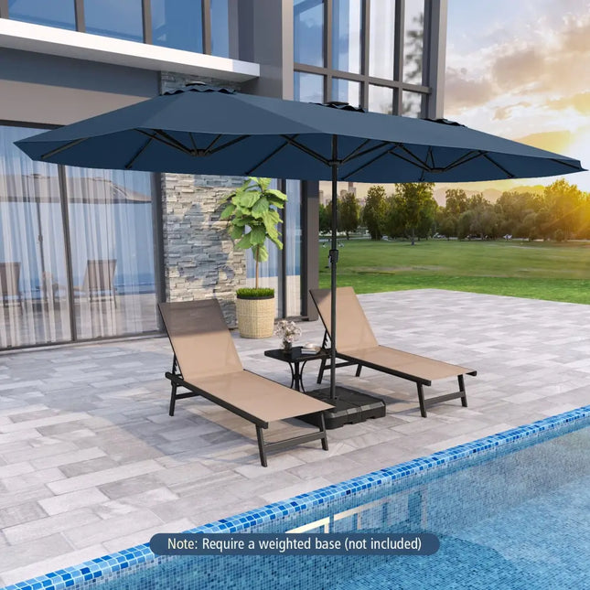 15.5 FT Extra-Large Patio Umbrella with LED Solar Lights and Crank Handle-Navy - Navy - Outdoor Umbrellas