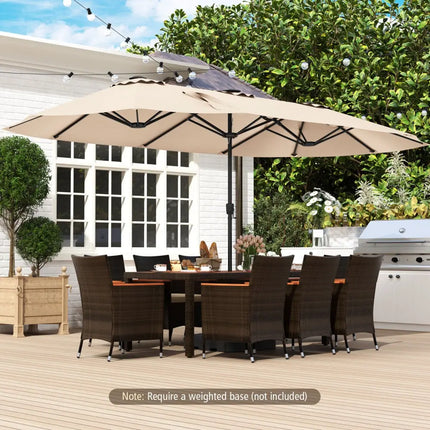 15.5 FT Extra-Large Patio Umbrella with LED Solar Lights and Crank Handle-Beige - Beige - Outdoor Umbrellas