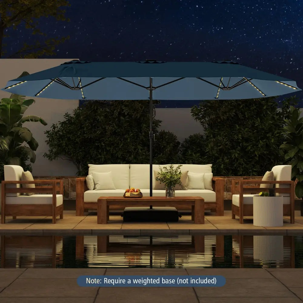 15.5 FT Extra-Large Patio Umbrella with LED Solar Lights and Crank Handle-Navy - Navy - Outdoor Umbrellas