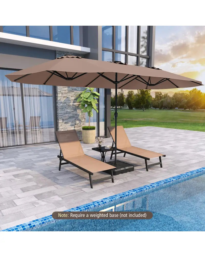 15.5 FT Extra-Large Patio Umbrella with LED Solar Lights and Crank Handle-Brown - Brown - Outdoor Umbrellas