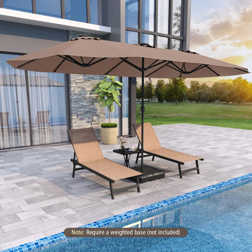 15.5 FT Extra-Large Patio Umbrella with LED Solar Lights and Crank Handle-Brown - Brown - Outdoor Umbrellas